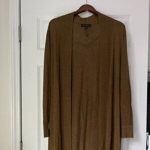 Linen-Blend Duster Cardigan Sweater - Olive Green